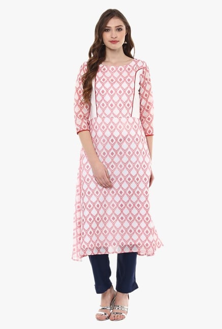 Ziyaa White & Red Printed Chanderi A-Line Kurta Ziyaa White & Red Printed Chanderi A-Line Kurta
