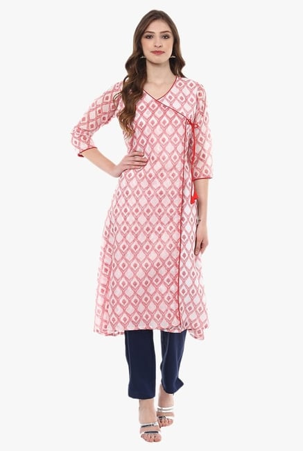 Ziyaa White & Red Printed Chanderi A-Line Kurta Ziyaa White & Red Printed Chanderi A-Line Kurta