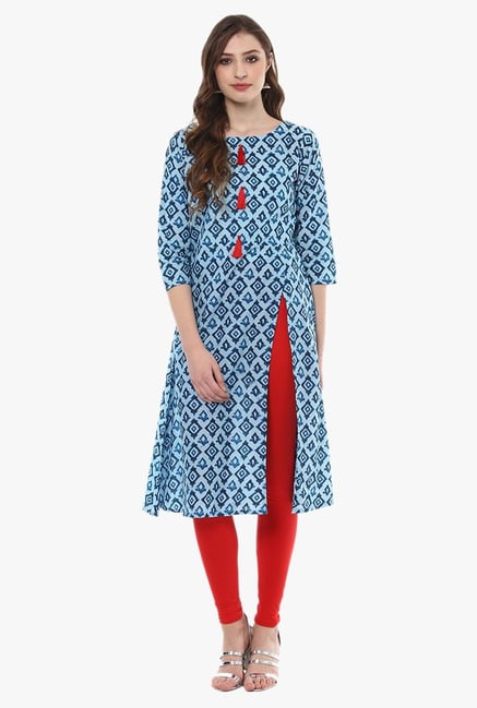 Ziyaa Blue Printed Cotton A-Line Kurta Ziyaa Blue Printed Cotton A-Line Kurta