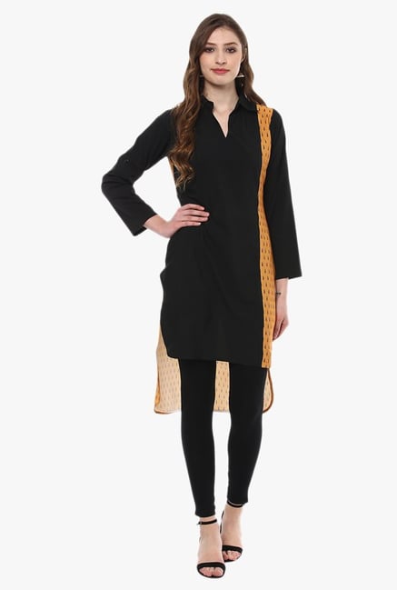 Ziyaa Black & Mustard Printed Crepe Kurti Ziyaa Black & Mustard Printed Crepe Kurti