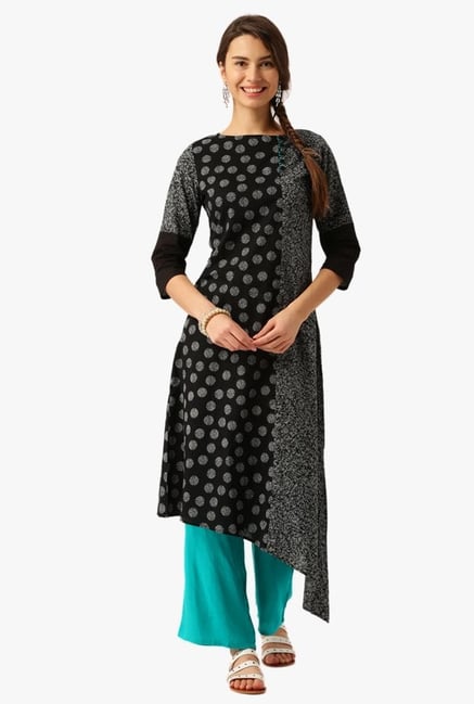 Desi Fusion Black & Sea Green Cotton Kurta with Palazzo Desi Fusion Black & Sea Green Cotton Kurta with Palazzo