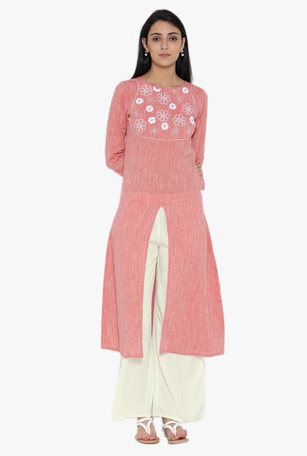 Desi Fusion Red & Off White Cotton Kurta with Palazzo Desi Fusion Red & Off White Cotton Kurta with Palazzo