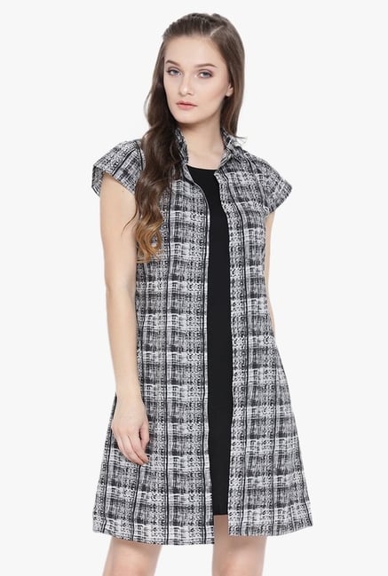 Desi Fusion Black & Grey Printed Cotton Maxi Dress Desi Fusion Black & Grey Printed Cotton Maxi Dress