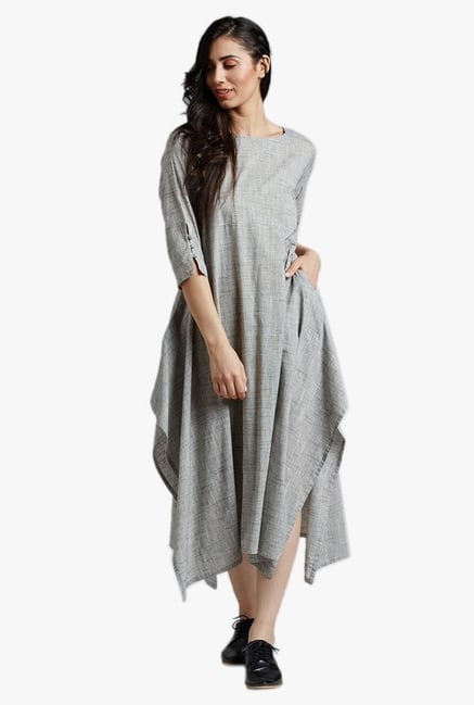Desi Fusion Grey Textured Cotton Dress Desi Fusion Grey Textured Cotton Dress