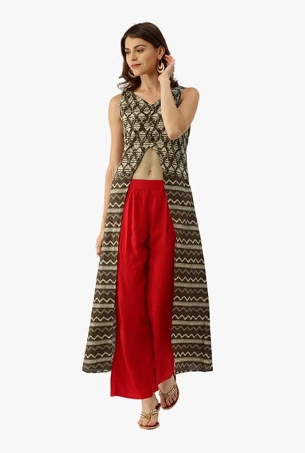 Desi Fusion Olive & Red Printed Cotton Kurta with Palazzo Desi Fusion Olive & Red Printed Cotton Kurta with Palazzo
