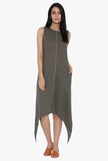 Desi Fusion Grey Textured Cotton Dress Desi Fusion Grey Textured Cotton Dress
