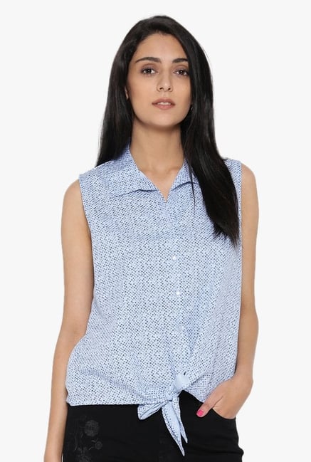 Desi Fusion Light Blue Printed Cotton Top Desi Fusion Light Blue Printed Cotton Top