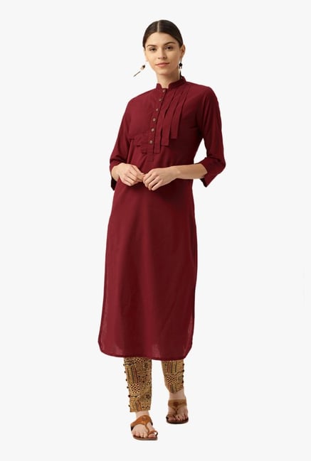 Desi Fusion Maroon & Yellow Cotton Kurta with Trousers Desi Fusion Maroon & Yellow Cotton Kurta with Trousers