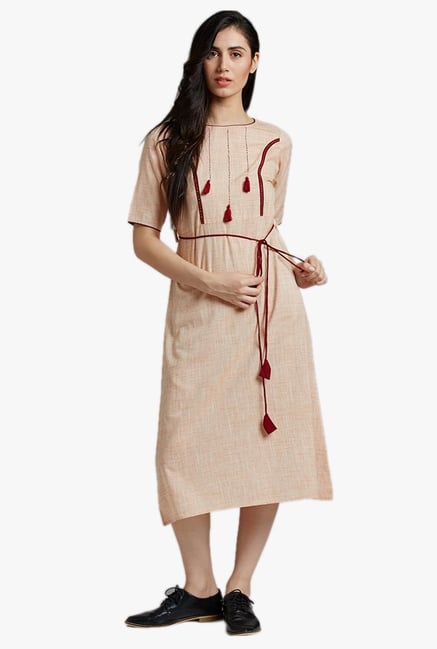 Desi Fusion Peach Textured Cotton Dress Desi Fusion Peach Textured Cotton Dress