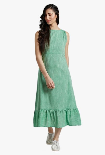 Desi Fusion Green Textured Cotton Dress Desi Fusion Green Textured Cotton Dress