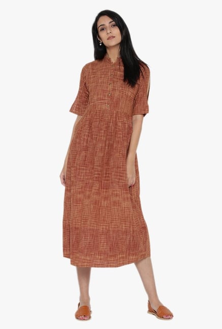 Desi Fusion Rust Printed Cotton Dress Desi Fusion Rust Printed Cotton Dress