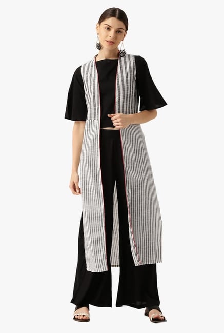 Desi Fusion Black & White Cotton Top with Jacket & Palazzo Desi Fusion Black & White Cotton Top with Jacket & Palazzo