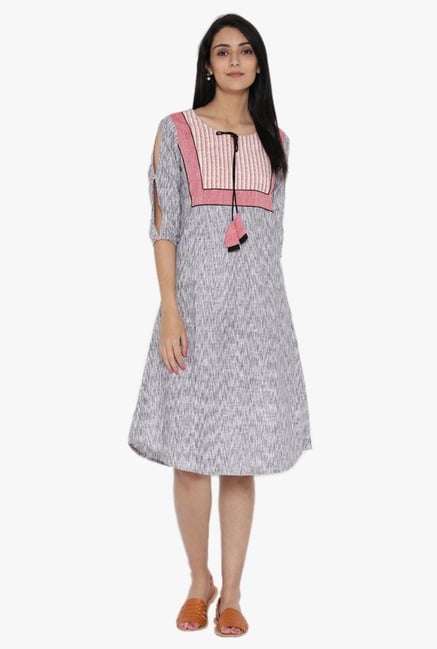 Desi Fusion Grey Printed Cotton Dress Desi Fusion Grey Printed Cotton Dress