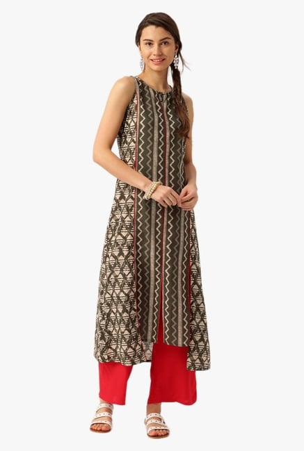 Desi Fusion Olive & Red Printed Cotton Kurta with Palazzo Desi Fusion Olive & Red Printed Cotton Kurta with Palazzo