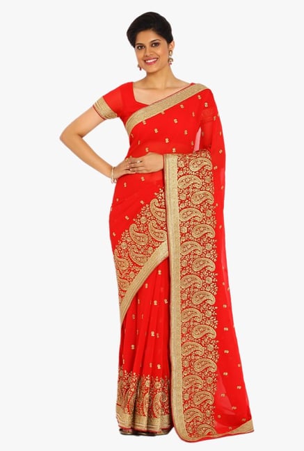 Soch Red Embroidered Georgette Saree Soch Red Embroidered Georgette Saree