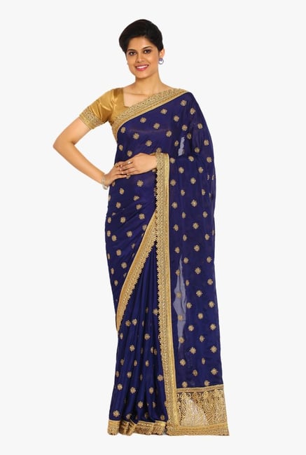 Soch Navy Embroidered Satin Saree Soch Navy Embroidered Satin Saree