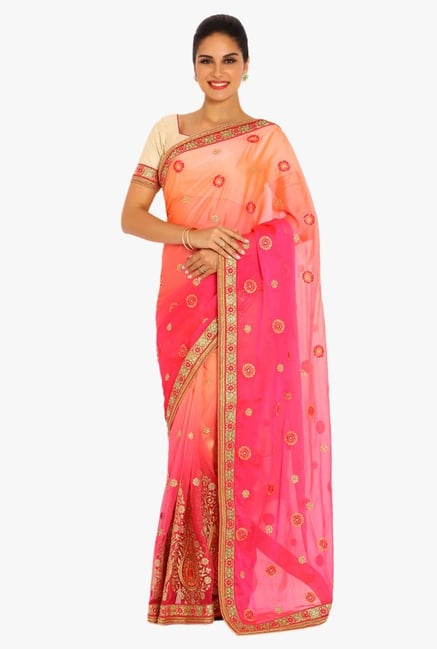 Soch Pink & Peach Embroidered Chiffon Saree Soch Pink & Peach Embroidered Chiffon Saree