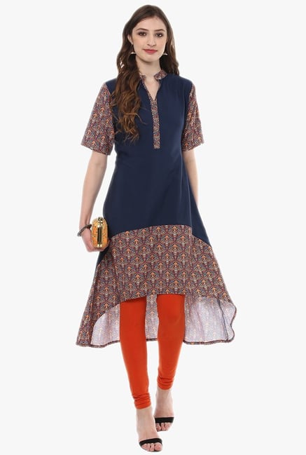 Ziyaa Navy Printed Crepe Kurta Ziyaa Navy Printed Crepe Kurta