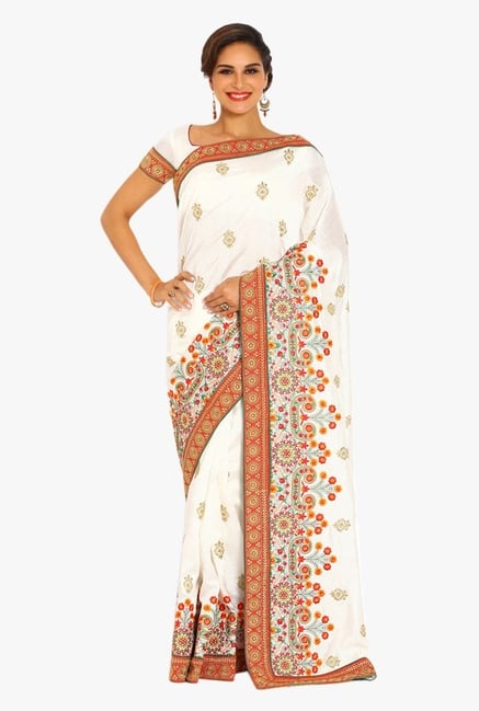 Soch White Embroidered Silk Saree Soch White Embroidered Silk Saree
