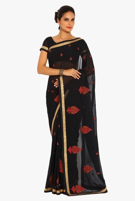 Soch Black Embroidered Chiffon Saree Soch Black Embroidered Chiffon Saree
