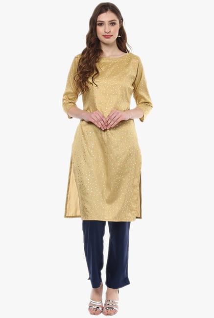 Ziyaa Beige Printed Poly Silk Kurta Ziyaa Beige Printed Poly Silk Kurta