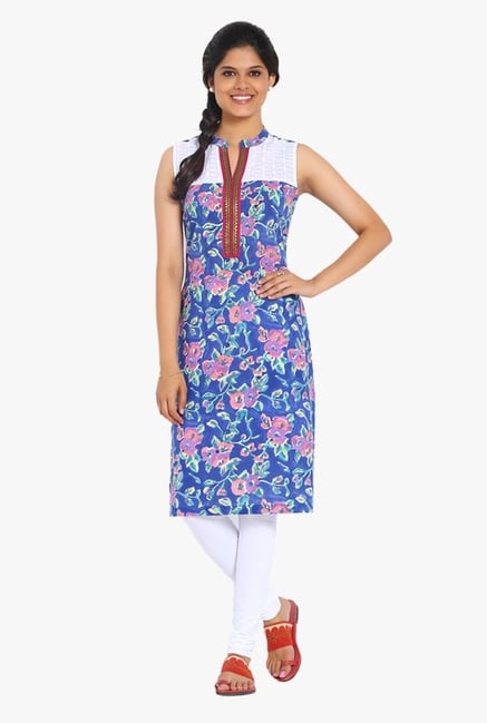 Soch Blue Floral Print Cotton Kurta Soch Blue Floral Print Cotton Kurta