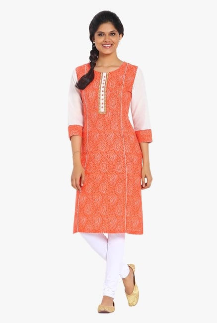 Soch Orange Paisley Print Cotton Kurta Soch Orange Paisley Print Cotton Kurta