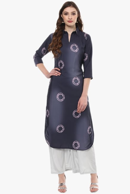 Ziyaa Grey Printed Crepe Kurta Ziyaa Grey Printed Crepe Kurta