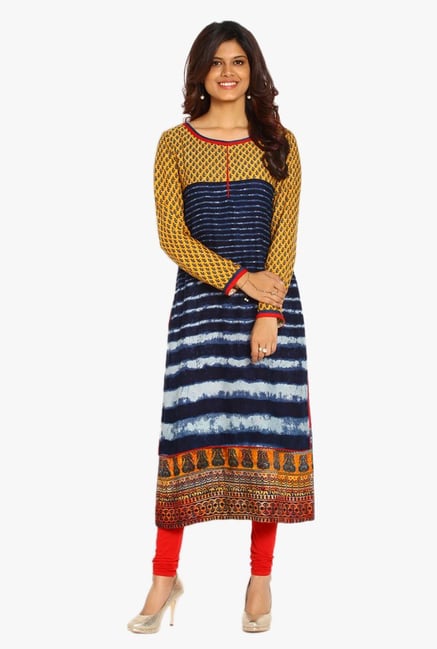 Soch Navy & Red Printed Rayon Kurta Suit Set Soch Navy & Red Printed Rayon Kurta Suit Set