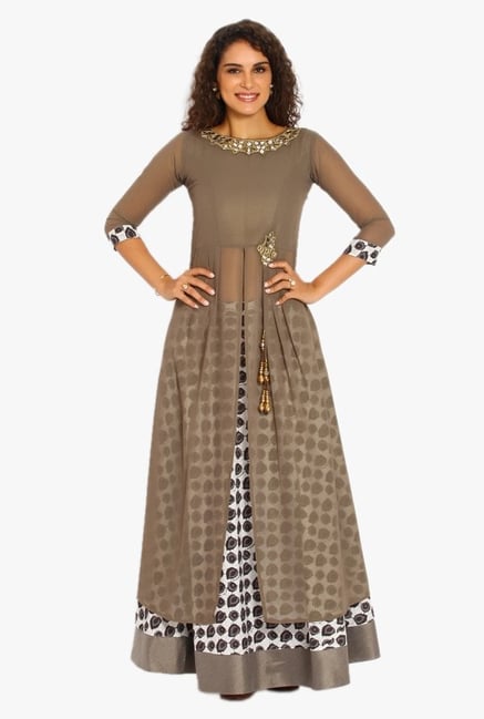 Soch Grey & White Embellished Georgette Kurta Suit Set Soch Grey & White Embellished Georgette Kurta Suit Set