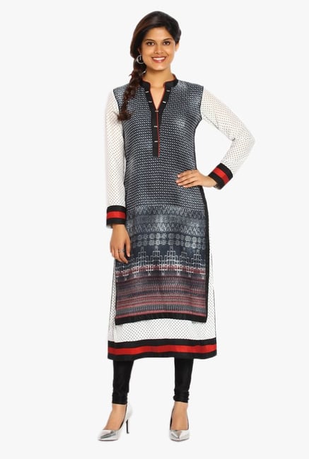 Soch Black & White Printed Rayon Kurta Suit Set Soch Black & White Printed Rayon Kurta Suit Set