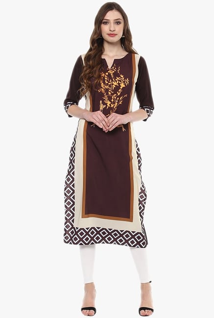 Ziyaa Brown Printed Crepe Kurta Ziyaa Brown Printed Crepe Kurta