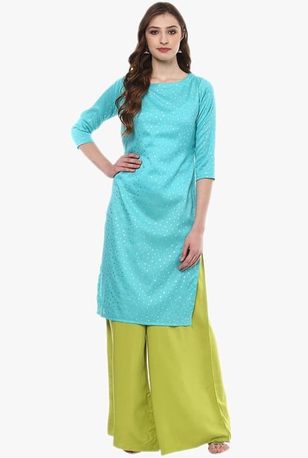 Ziyaa Blue Printed Poly Silk Kurta Ziyaa Blue Printed Poly Silk Kurta