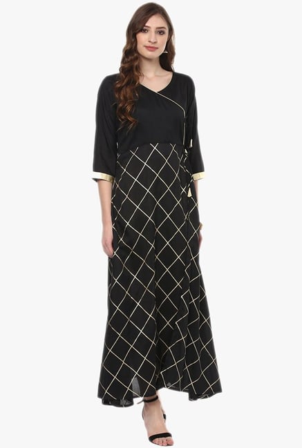 Ziyaa Black Checks Poly Silk Kurta Ziyaa Black Checks Poly Silk Kurta