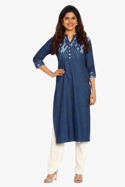 Soch Navy & White Printed Denim Kurta Suit Set Soch Navy & White Printed Denim Kurta Suit Set