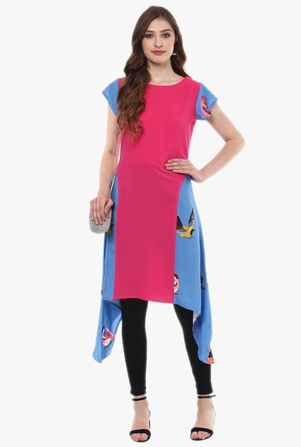 Ziyaa Pink & Blue Printed Crepe Kurta Ziyaa Pink & Blue Printed Crepe Kurta