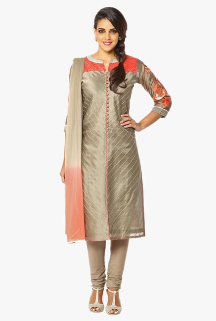 Soch Grey Embroidered Chanderi Churidar Suit Soch Grey Embroidered Chanderi Churidar Suit