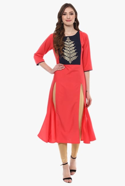 Ziyaa Peach Printed Crepe Kurta Ziyaa Peach Printed Crepe Kurta