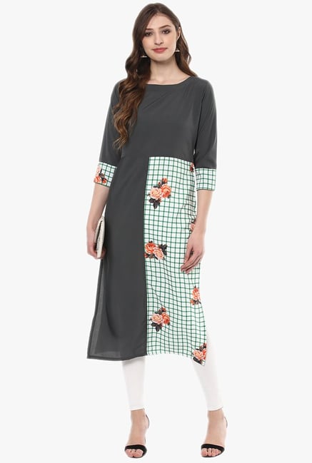 Ziyaa Grey Checks Crepe Kurta Ziyaa Grey Checks Crepe Kurta