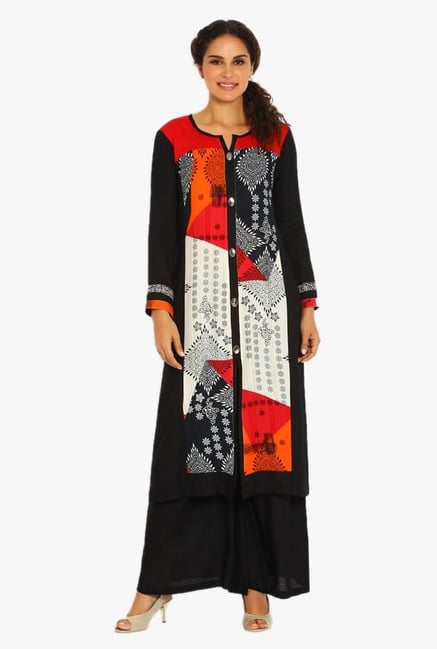 Soch Black & Red Printed Rayon Kurta Suit Set Soch Black & Red Printed Rayon Kurta Suit Set