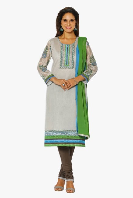 Soch Off White & Grey Chanderi Straight Suit Set Soch Off White & Grey Chanderi Straight Suit Set