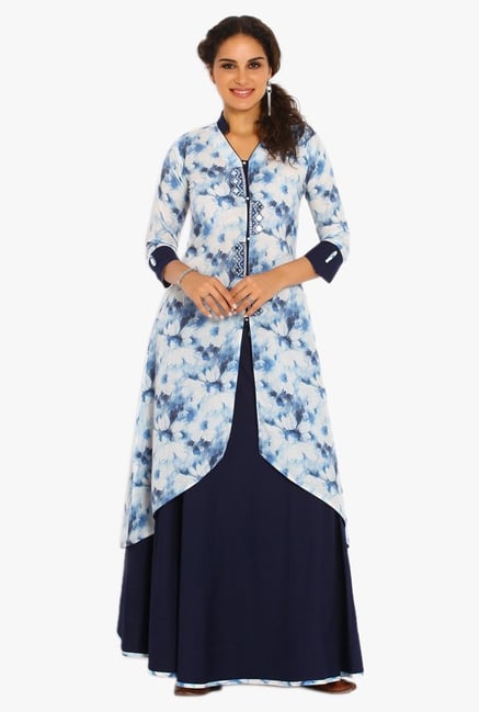 Soch Blue Floral Print Cotton Kurta Suit Set Soch Blue Floral Print Cotton Kurta Suit Set