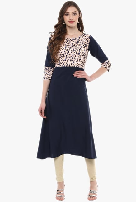 Ziyaa Navy Printed Crepe Kurta Ziyaa Navy Printed Crepe Kurta