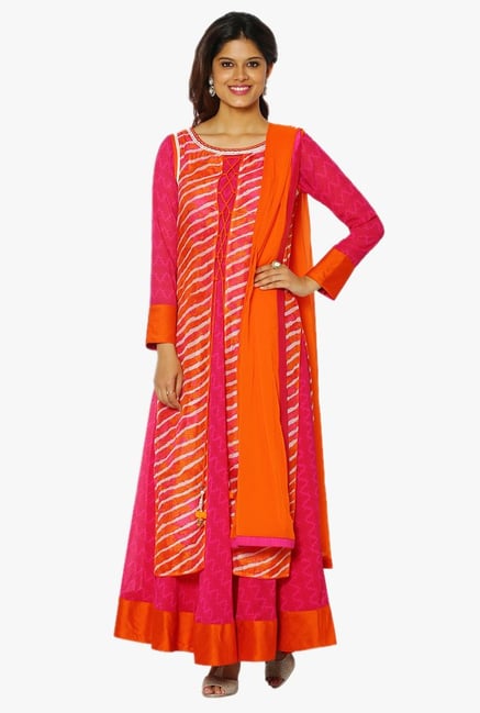 Soch Pink & Orange Printed Georgette A Line Suit Set Soch Pink & Orange Printed Georgette A Line Suit Set