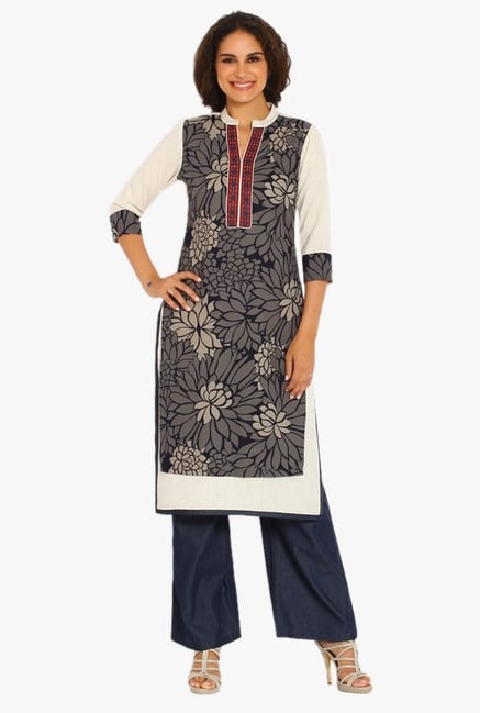 Soch Grey & Navy Cotton Jute Kurta Suit Set Soch Grey & Navy Cotton Jute Kurta Suit Set