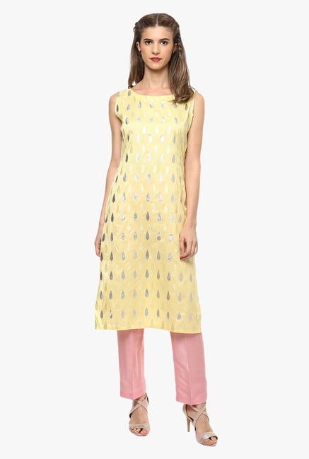 Ahalyaa Yellow Printed Poly Silk Straight Kurta Ahalyaa Yellow Printed Poly Silk Straight Kurta