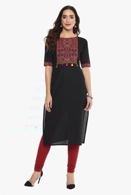 Ahalyaa Black Printed Cotton Straight Kurta Ahalyaa Black Printed Cotton Straight Kurta