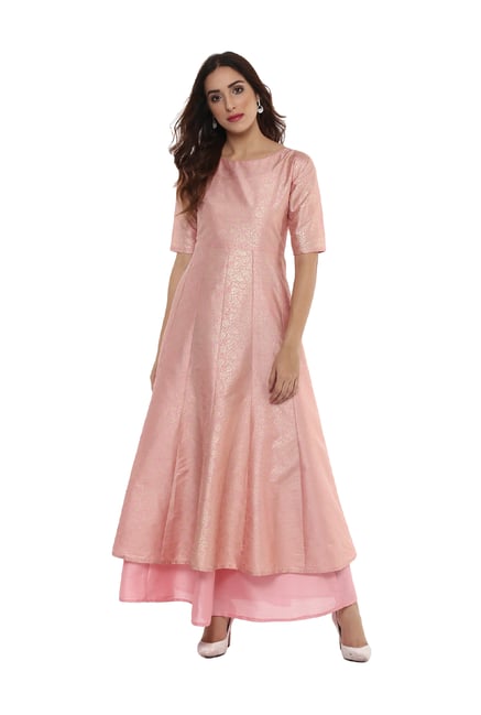 Ahalyaa Light Pink Printed Poly Silk Anarkali Kurta Ahalyaa Light Pink Printed Poly Silk Anarkali Kurta