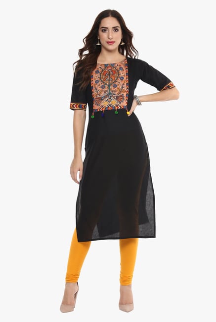 Ahalyaa Black Printed Cotton Straight Kurta Ahalyaa Black Printed Cotton Straight Kurta