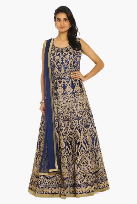 Soch Navy & Gold Embroidered Chanderi Suit Set Soch Navy & Gold Embroidered Chanderi Suit Set